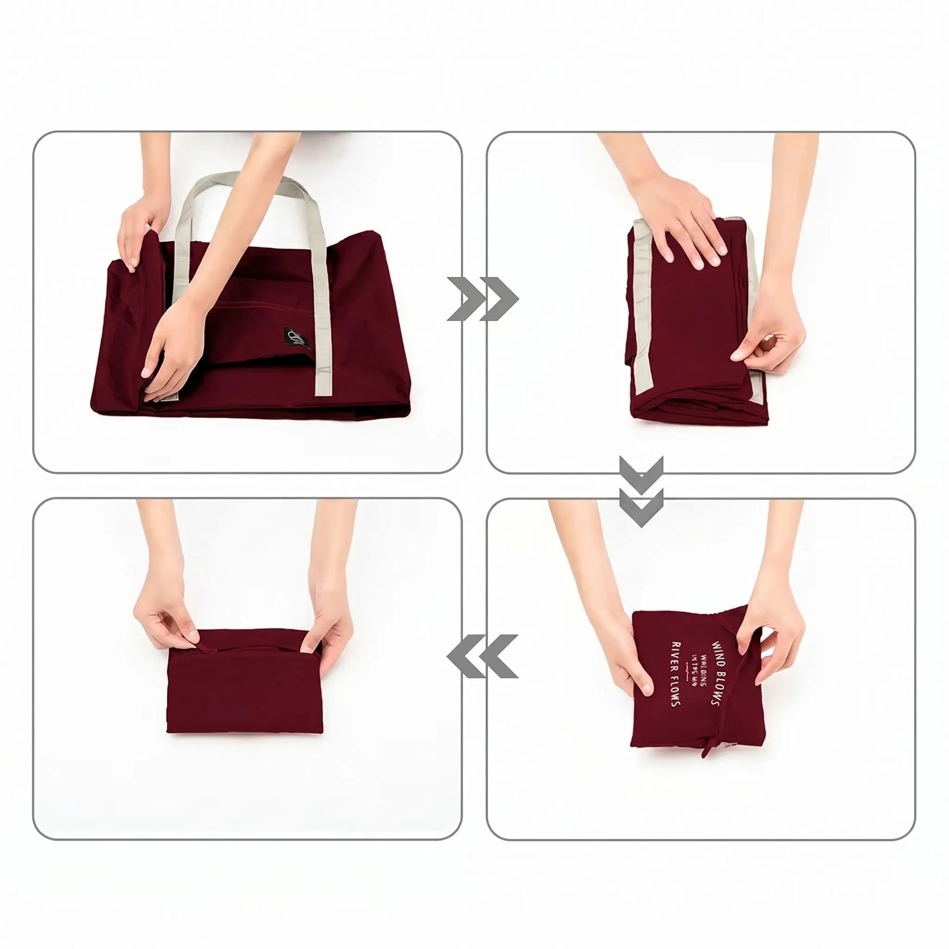 differentes etapes pour plier le sac de voyage