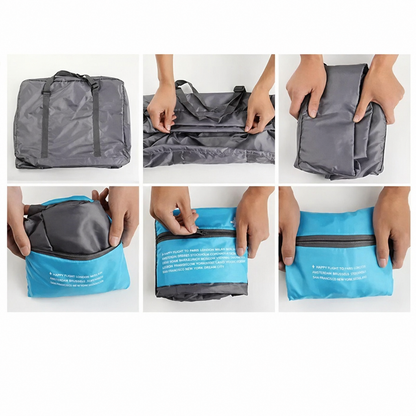 differentes etapes pour plier le sac voyage