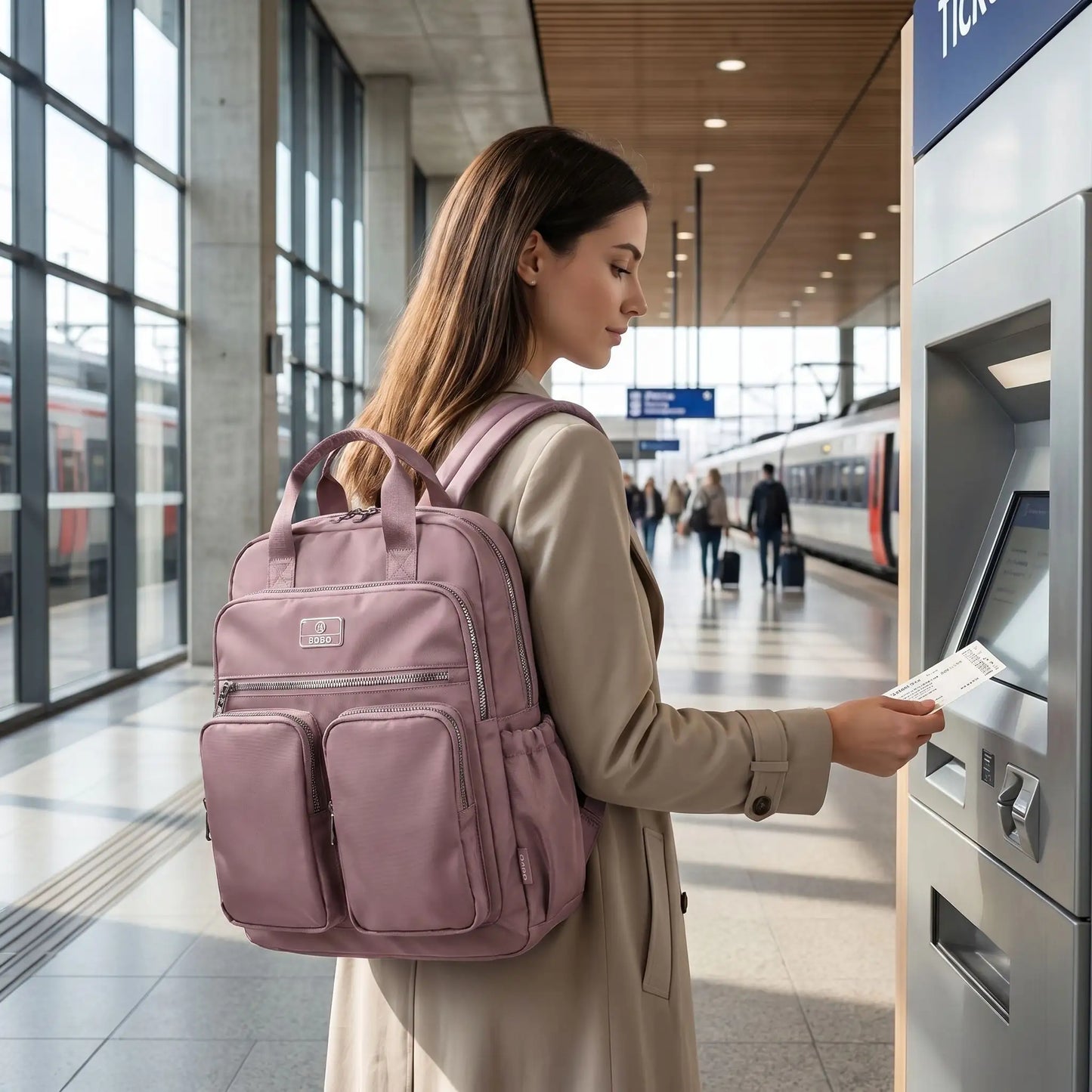 femme porte sac a dos de voyage multi poches