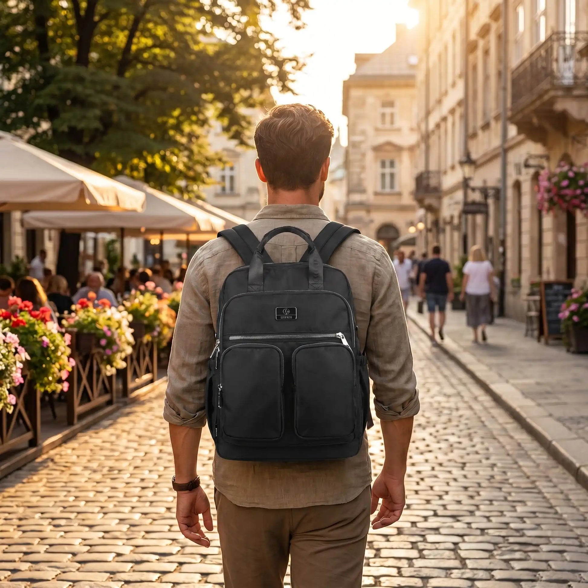 homme se promene avec son sac a dos de voyage bretelles  ergonomiques