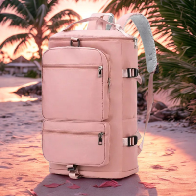 sac à dos de voyage femme rose avec poches zippees