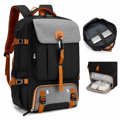 sac à dos de voyage marron noir avec compartiment chaussure
