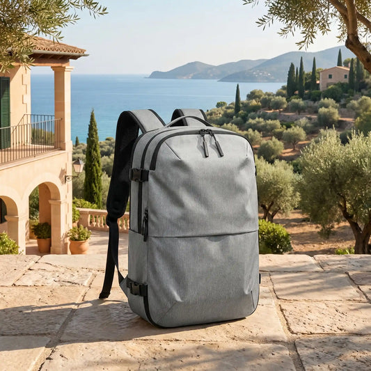 sac  à dos femme voyage gris clair avec dos respirant bretelles en mousse