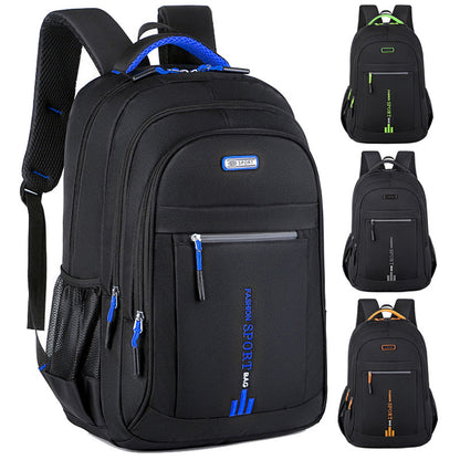 sac à dos voyage noir avec un bande blueu bande orange bande verte