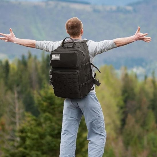 Sac a dos voyage noir robuste avec systeme molle 
