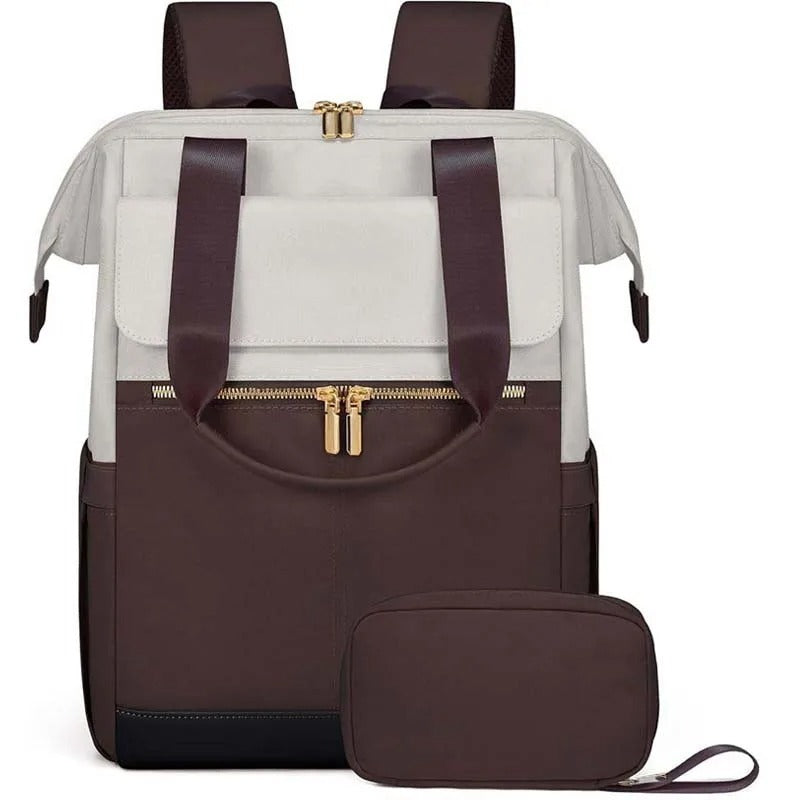 sac de voyage à dos marron et blanc multi poches