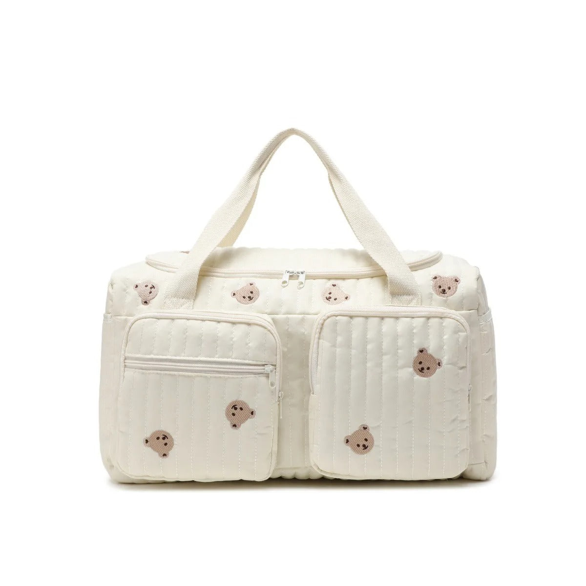 sac de voyage enfant beige avec poignee et bandouliere