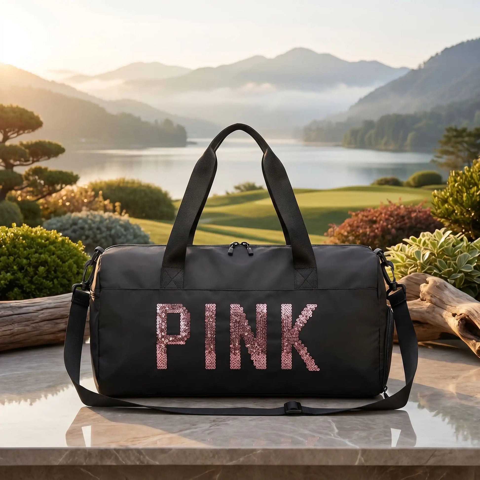 sac de voyage femme Noir pink rose trois fermetures eclair