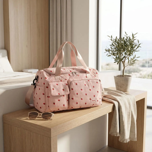 sac de voyage femme en velours-avec-motif-fraises