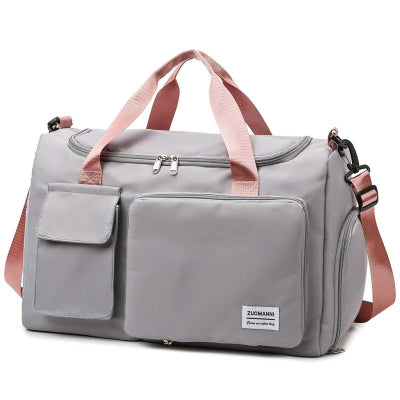 sac de voyage gris rose multi poches