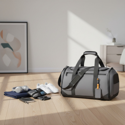sac de voyage homme gris avec espace rangement intelligent