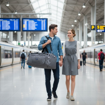 sac de voyage homme gris avec tissu oxford impermeable