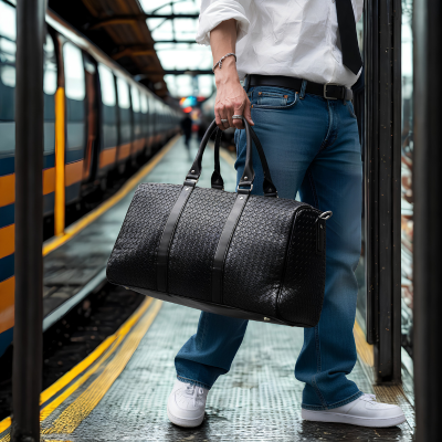 sac de voyage homme noir en simili cuir.