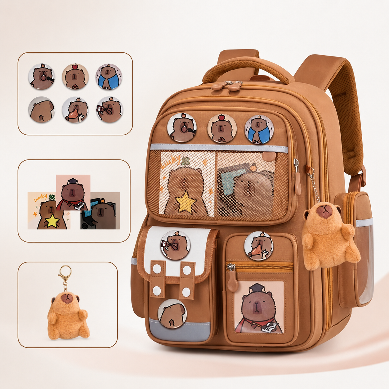 sac voyage enfant capybara multi poches marron