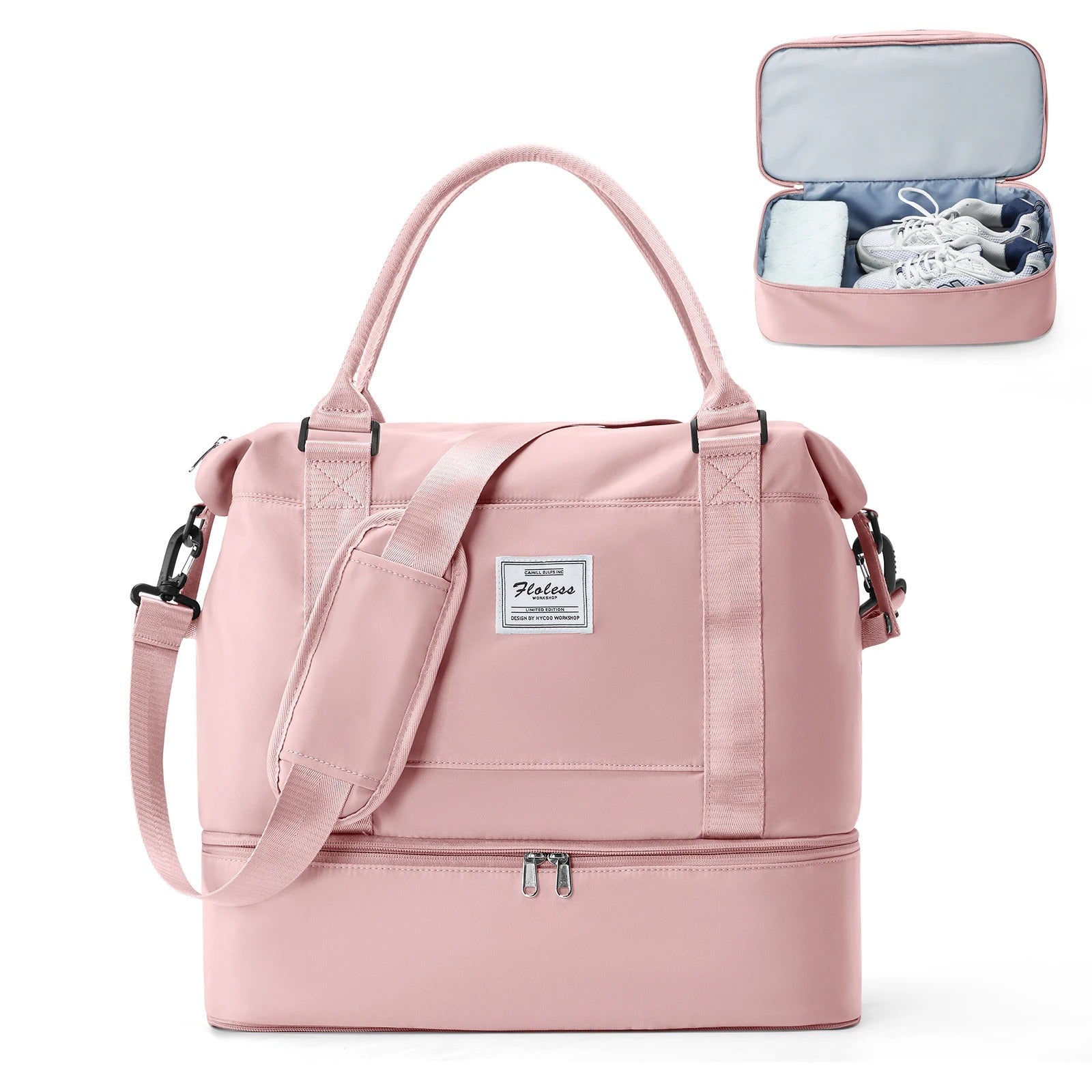 sac voyage rose avec separation vetements secs et humides