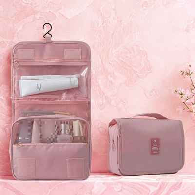 trousse de toilette à suspendre rose avec grande poche principale