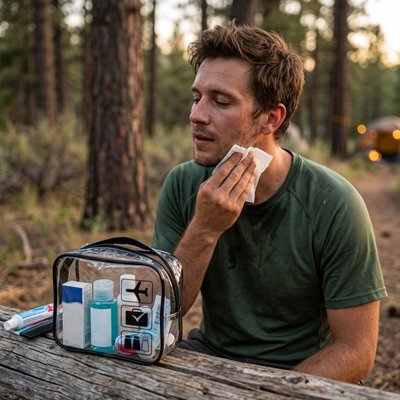 Trousse de toilette avec matériau imperméable