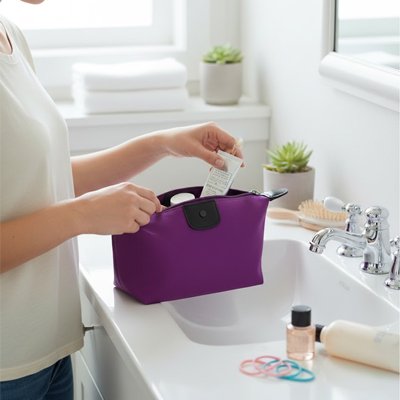 Trousse de toilette base stable permet de poser la trousse à plat 