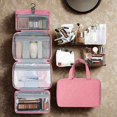 Trousse de toilette femme rose pour ranger accessoires beaute maquillages