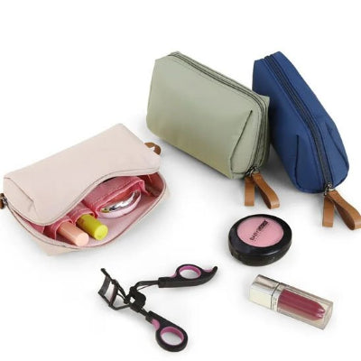 Trousse de toilette femme trois coloris rose poudré bleue verte