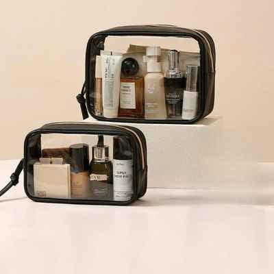 Trousse de toilette femme voyage noire et transparente deux modèle L et M