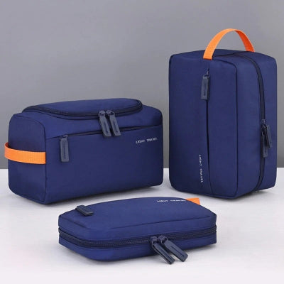 Trousse de toilette homme de voyage bleue lot de trois