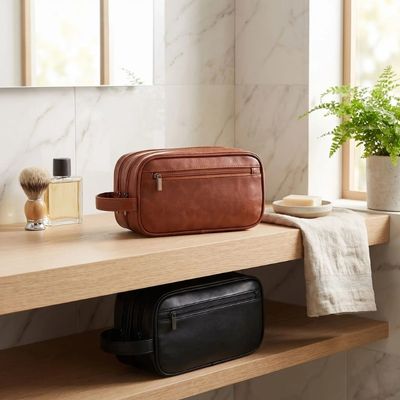 trousse de toilette homme noir et marron en simili cuir