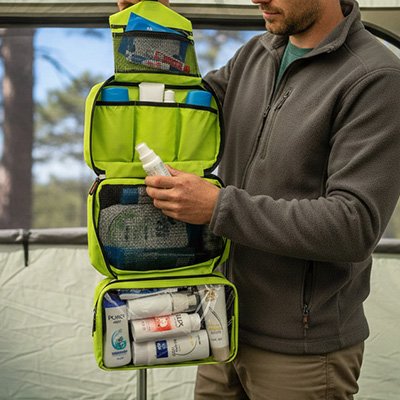 Trousse de toilette homme  poches avec fenêtres mesh ou transparentes