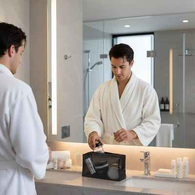 trousse de toilette ideale pour voyage avec dimensions compactes