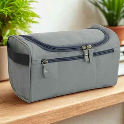 trousse de toilette pour homme grise avec poignee de transport