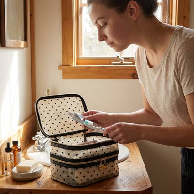 Trousse de toilette pour voyager jaune forme rectangulaire