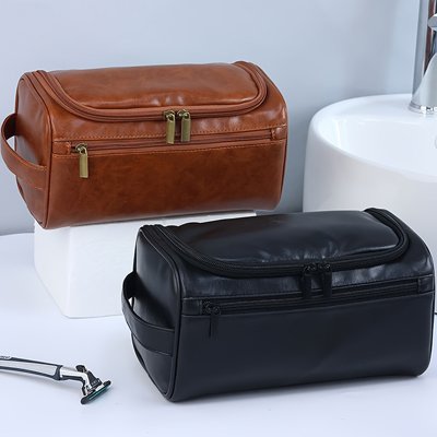Trousse de toilette simili cuir avec double fermeture éclair