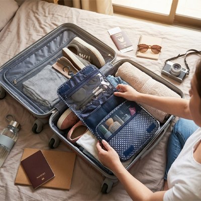 Trousse de toilette voyage avec matière imperméable protection contre l'humidité