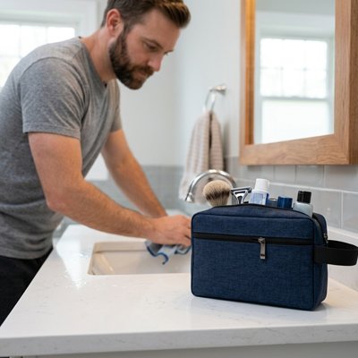 trousse toilette homme  avec capacité suffisante pour ranger produits de soin, 