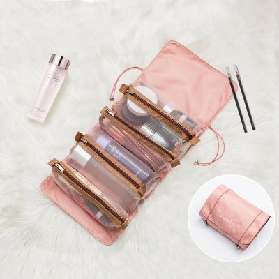 trousses de toilette voyage rose pliable